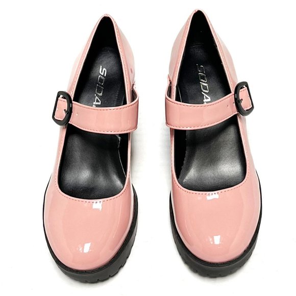 New Pink Platform Mary Jane Chunky Heel Pumps - Picture 5 of 6